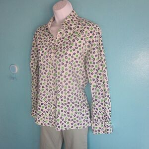 Vintage Kinloch Anderson Floral Blouse M Blue Green Ditsy Retro 70s Cottagecore